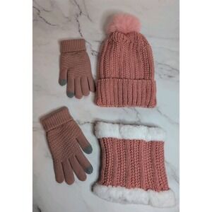 Women's Winter Knit Beanie Hat Neck Warmer Scarf and‎ Touch Screen Gloves Set